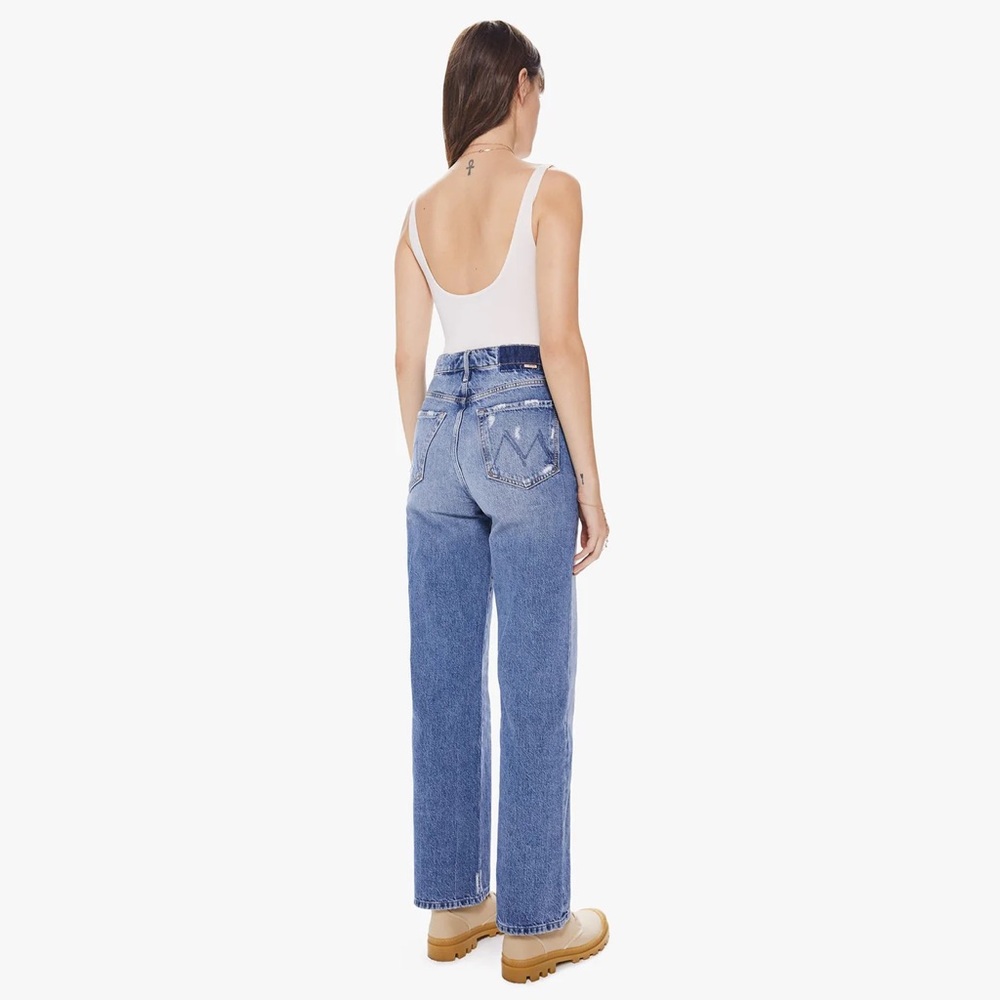MOTHER High Rise Straight Jeans in Medium Blue